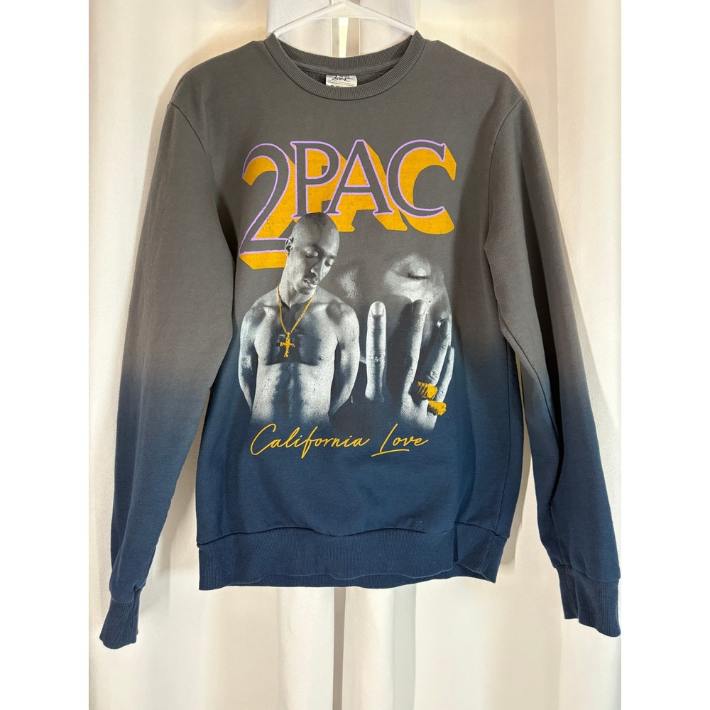 2Pac California Love Ombre Graphic Sweatshirt Grey Mens Small Hip Hop Rap WC0061